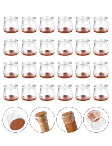 FLAFARY 24 PCS Chair Leg Floor Protectors, Chair Leg Protectors for Hardwood Floors, Floor Protectors for Chairs with Felt Pads for Chair Legs, Table Legs or Other Furniture Legs(Clear)