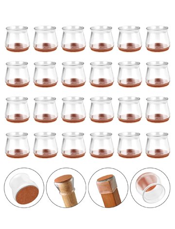 FLAFARY 24 PCS Chair Leg Floor Protectors, Chair Leg Protectors for Hardwood Floors, Floor Protectors for Chairs with Felt Pads for Chair Legs, Table Legs or Other Furniture Legs（Clear）