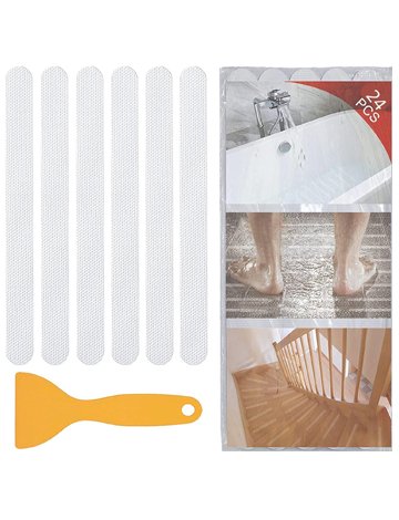 24Pcs Non Slip Bathtub Stickers, Non-Slip Safety Bathtub Strips, PEVA Shower Strips Treads, Transparent Tubs Mat for Bathroom, Kitchen, Ladders, Stairs Steps, Pools, Bathtub (White-Rectangle)