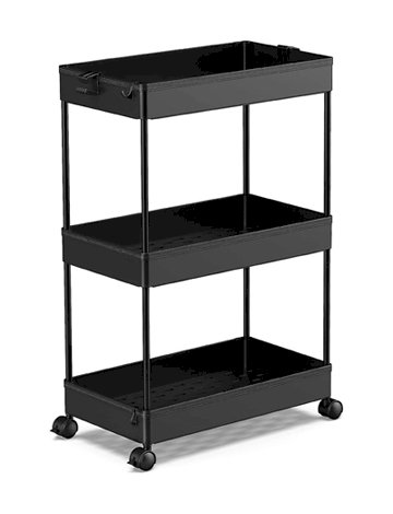 SPACEKEEPER Storage Rolling Cart 3 Tier, Laundry Room Organization Bathroom Cart Organizer Utility Mobile Shelving Unit Multi-Functional Shelves for Office, Kitchen, Black