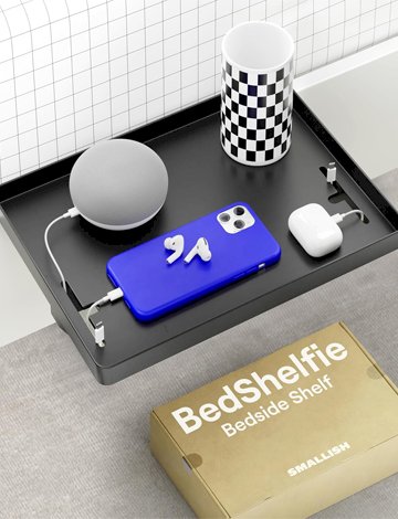 BedShelfie CableCatch The Original Bedside Shelf for Bed Bed Bunk Bed Shelf College Dorm Room Essentials Dorm Bed Shelf Clip-on Table Tray Caddy As Seen On Business Insider (CableCatch, Black)