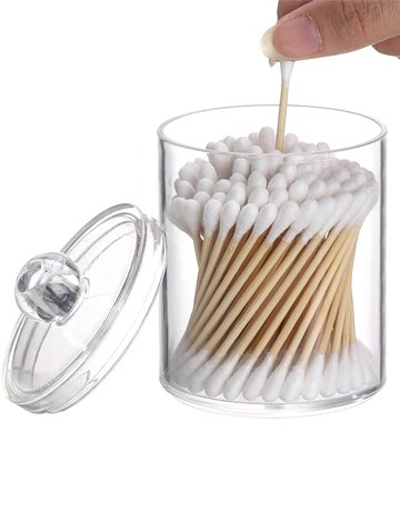 Tbestmax 3 Pack Plastic Cotton Swab Ball Pad Holder, 10 Oz Qtip Jar Clear Makeup Organizer, Bathroom Containers Dispenser
