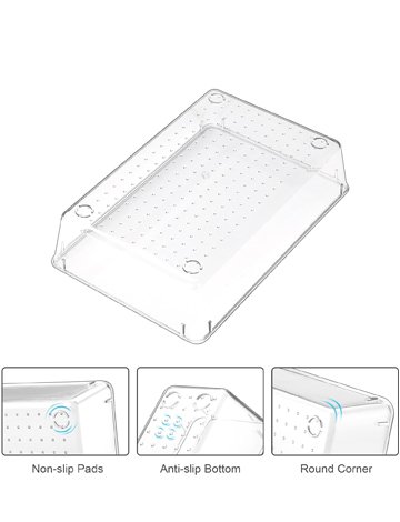 Puricon 25 Pcs Desk Drawer Organizers Trays Set Clear Plastic Storage Bins Bathroom Drawer Tray Dividers Vanity Trays Organizer for Bedroom Dresser Makeup Kitchen Utensil Office
