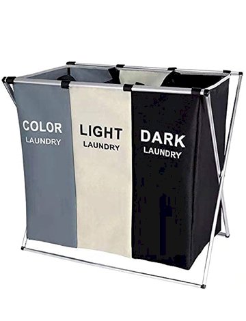 Laundry Basket Clothes Hamper 135L 3 Sections Clothe Sorter Bin,Foldable Waterproof Organizer Bag with Aluminum Frame,Washing Storage Dirty Clothes Basket for Bathroom Washroom Bedroom