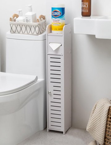 Small Bathroom Storage Corner Floor Cabinet with Doors and Shelves,Thin Toilet Vanity Cabinet,Narrow Bath Sink Organizer,Towel Storage Shelf for Paper Holder,White by AOJEZOR