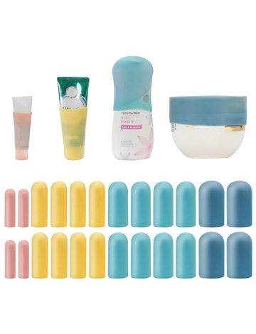 24 Pack Multi Sizes Silicone Bottle Covers, Travel Accessories Must Haves, Cruise Ship Essentials, Travel Size Toiletries,Travel Essentials for Women Men,Travel Gadgets, Elastic Sleeves for leak proof