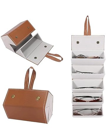 Arabest Sunglasses Case Organizer, 5 Slots Travel Portable Glasses Case, Multiple Sunglasses Storage Box, Foldable Sunglasses Holder(Brown)