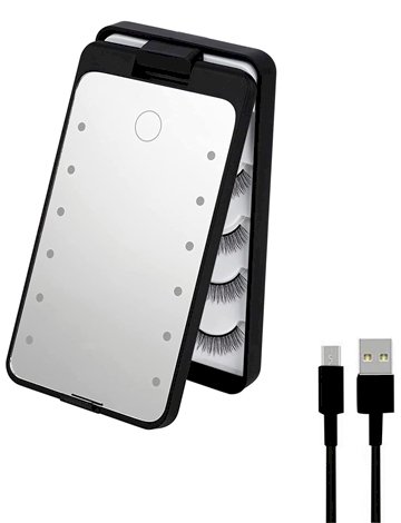 شنطة حامل رموش بضوء LED ومراة مكياج، منظم الرموش الصناعية القابل لاعادة الشحن من اريمود، صندوق تخزين خفيف مع ضوء للسفر والمكياج (اسود)