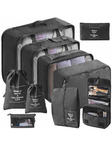 10 Set Packing Cubes for Suitcases Travel Organizers Packing Cubes Value Set Travel Bag Organizer Luggage Storage Bag Travel Packing Kit with Clothes Storage Bag (Black)