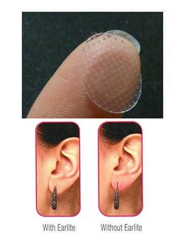 EarLite 60 patches Invisible Earring Ear Support Waterproof Patches in ZipLock Pouch - Made in USA