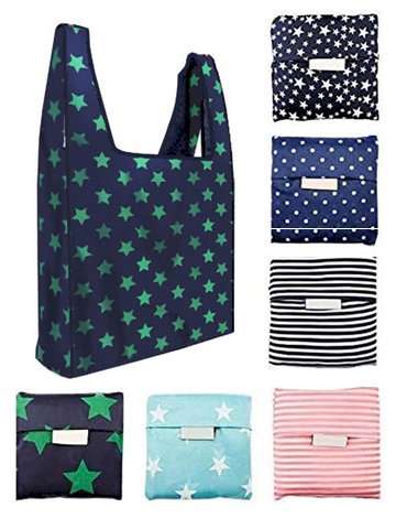 6 Pack Reusable Shopping Grocery Bags with Pouch Foldable, Washable , 35LB Weight Capacity, Heavy Duty Tote, Eco-Friendly Purse Bag Fits in Pocket Waterproof & Lightweight